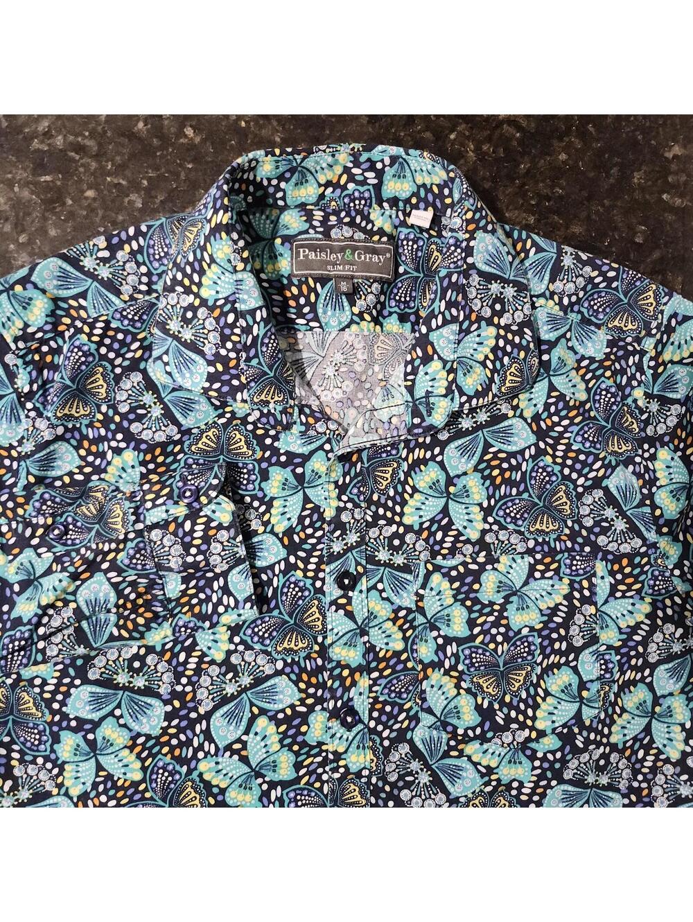 Paisley & Gray Button Up Shirt Butterfly Nature Earth Trippy Art Mens Medium 16